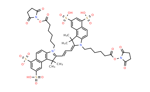 687626-25-1 | 3-(6-((2,5-Dioxopyrrolidin-1-yl)oxy)-6-oxohexyl)-2-((1E,3E)-3-(3-(6-((2,5-dioxopyrrolidin-1-yl)oxy)-6-oxohexyl)-1,1-dimethyl-6,8-disulfo-1H-benzo[e]indol-2(3H)-ylidene)prop-1-en-1-yl)-1,1-dimethyl-8-sulfo-1H-benzo[e]indol-3-ium-6-sulfonate