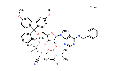 (2R,3R,4R,5R)-2-(6-benzamido-9H-purin-9-yl)-5-((bis(4-methoxyphenyl)(phenyl)methoxy)methyl)-4-((tert-butyldimethylsilyl)oxy)tetrahydrofuran-3-yl (2-cyanoethyl) diisopropylphosphoramidite