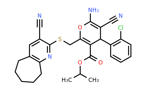 445384-05-4 | Isopropyl 6-amino-4-(2-chlorophenyl)-5-cyano-2-(((3-cyano-6,7,8,9-tetrahydro-5H-cyclohepta[b]pyridin-2-yl)thio)methyl)-4H-pyran-3-carboxylate