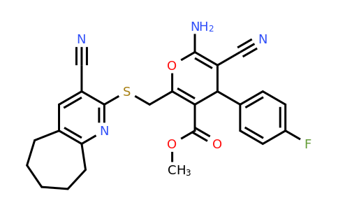 445384-74-7 | Methyl 6-amino-5-cyano-2-(((3-cyano-6,7,8,9-tetrahydro-5H-cyclohepta[b]pyridin-2-yl)thio)methyl)-4-(4-fluorophenyl)-4H-pyran-3-carboxylate